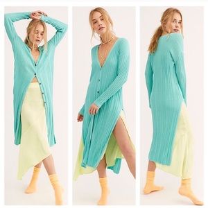 NWOT Free People Aqua Skinny Midi Cardigan